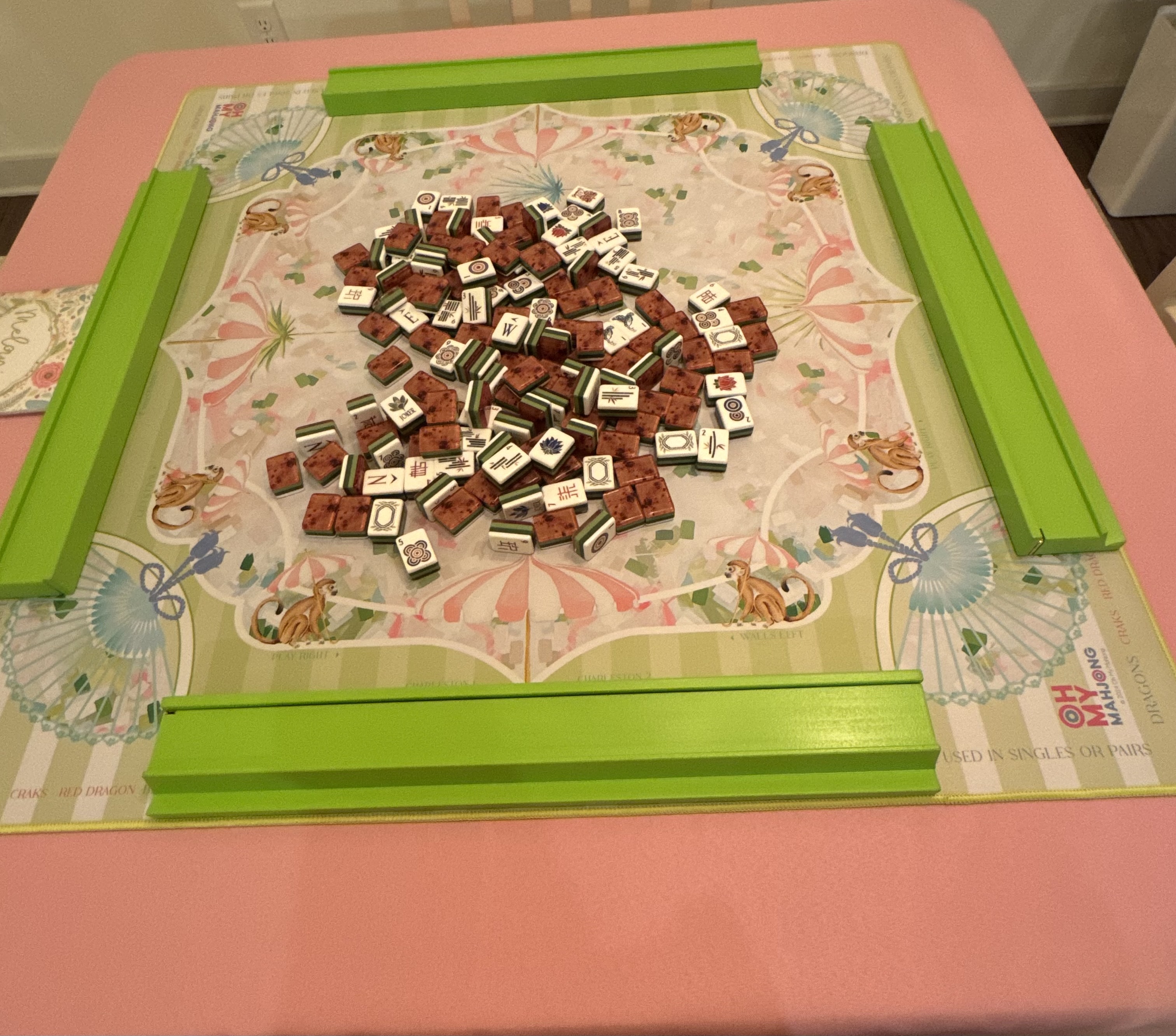 Heritage tiles, Capri mat, Lime green wooden racks