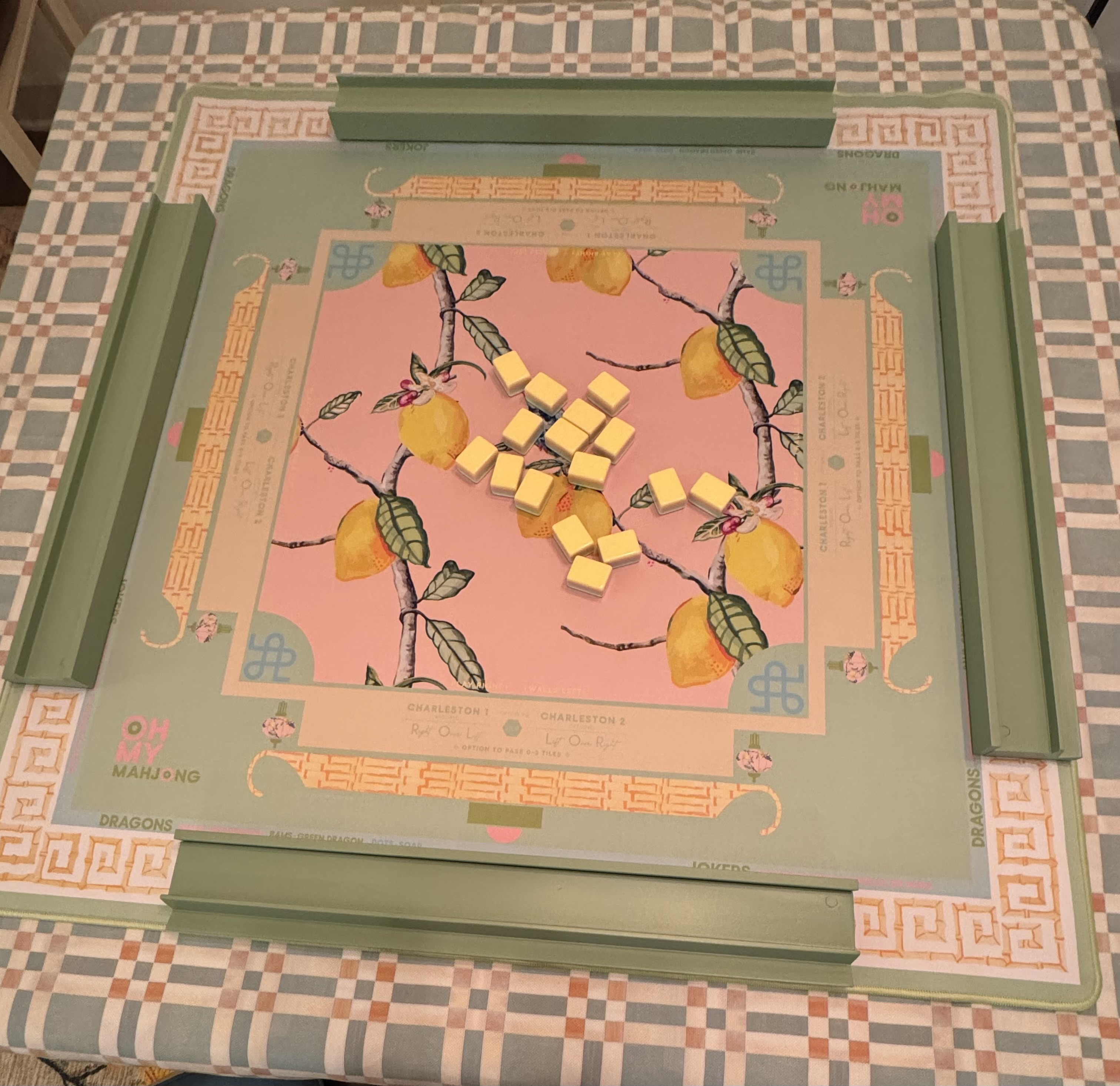 Sorbet tiles, Citrus Songbird mat, Jade green racks