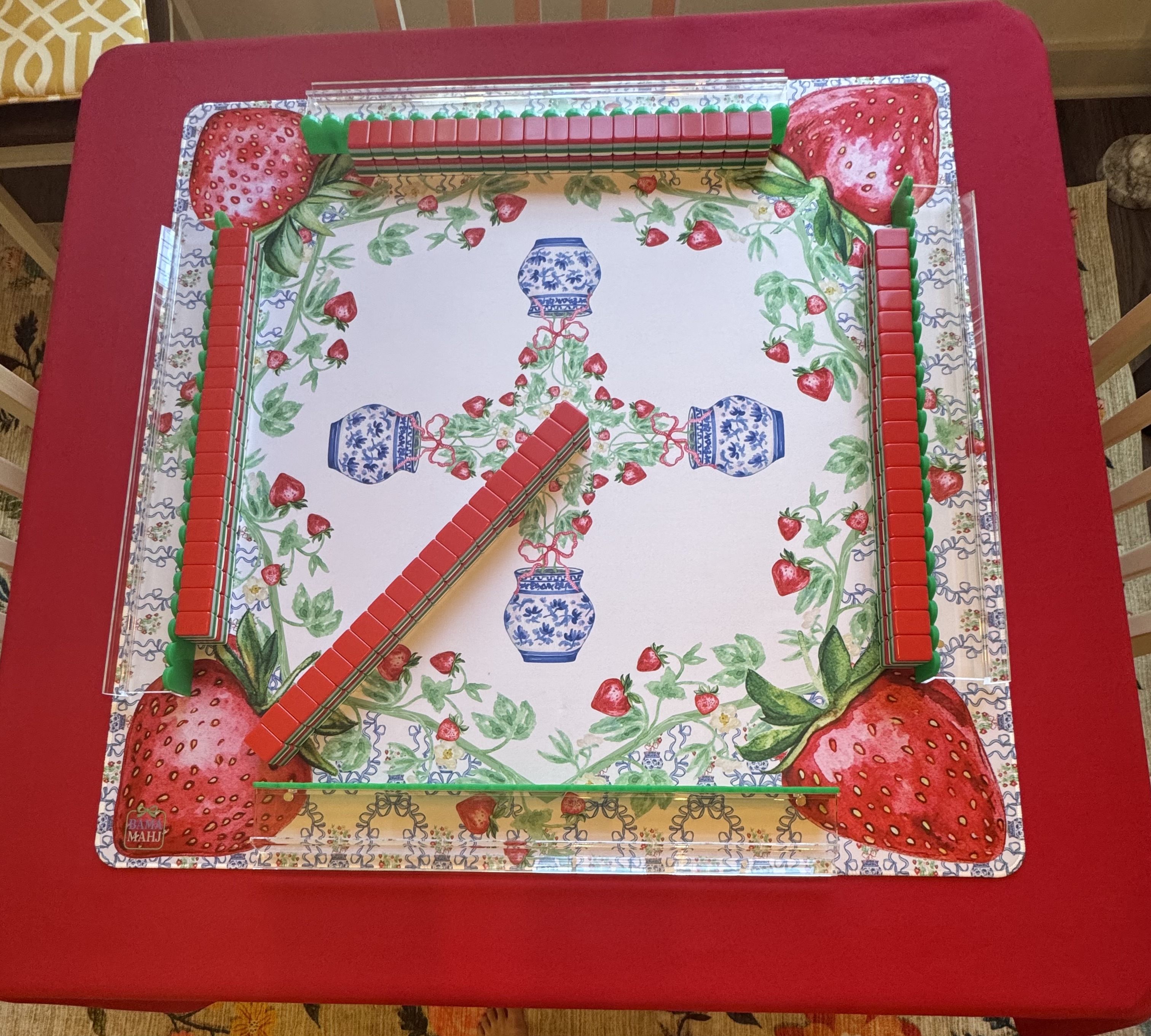 Nantucket tiles, Strawberry Fields mat, clear racks with green pushers