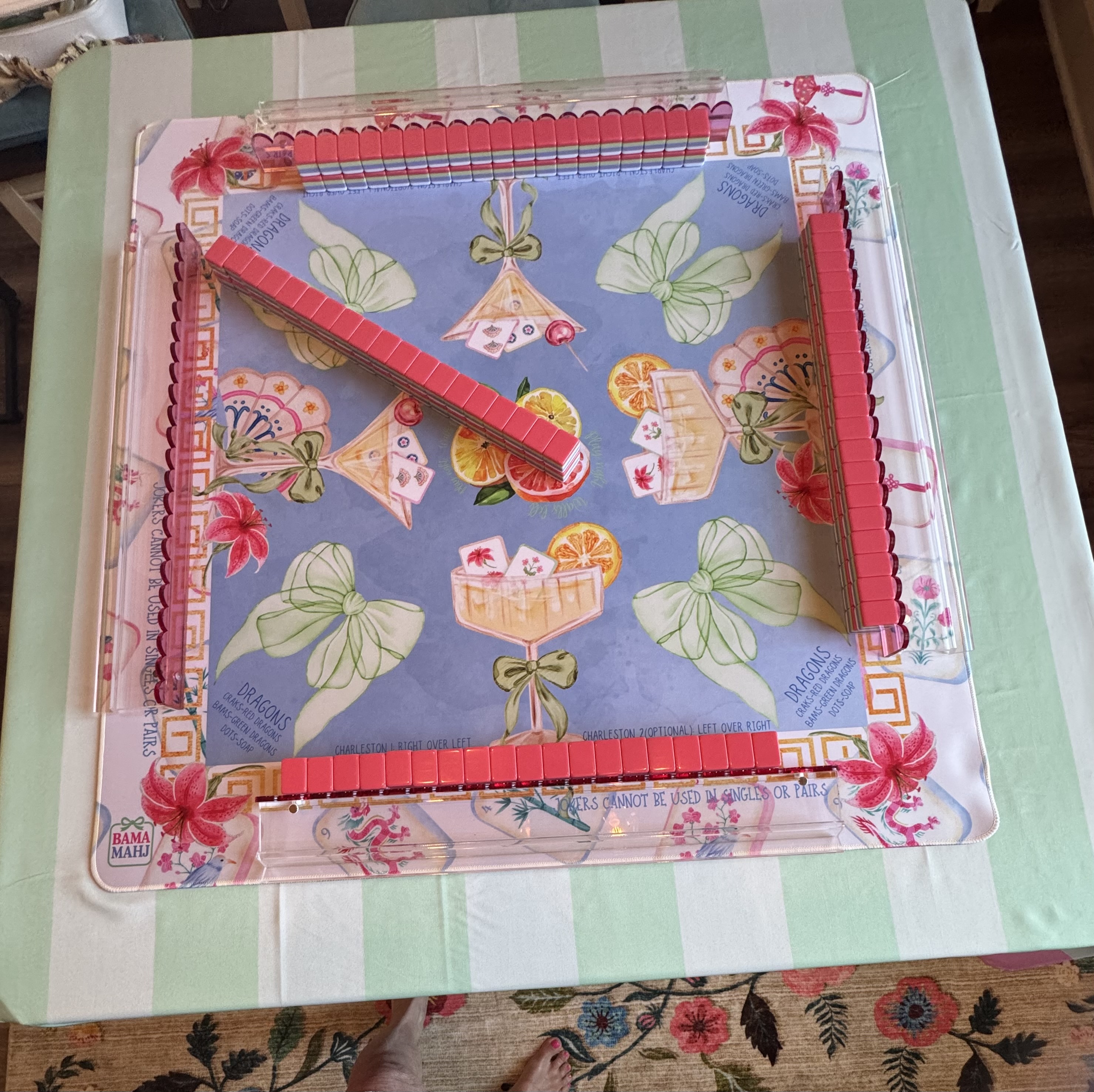 Spring tiles, Tiles & Tinis mat, with clear acrylic racks with pink pushers